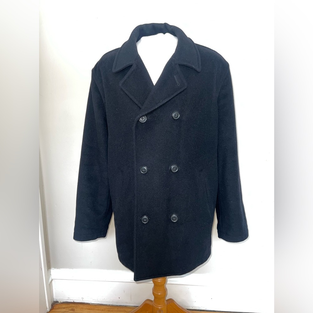 J Crew Black Double Breast Peacoat Wool Blend